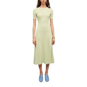 NWT! Maje Rib-Knitted Fitted Scoopback Midi Dress - Large (MSRP: $415)